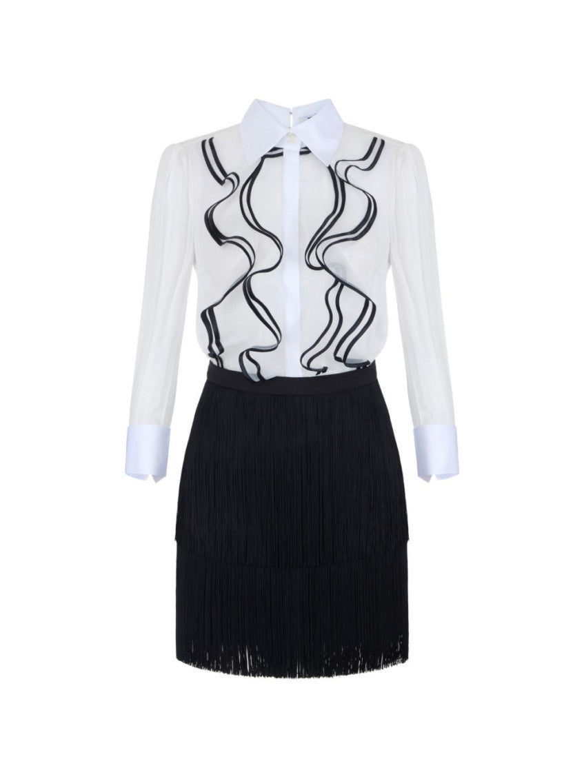 BlackWhite Solid Shirt Collar Mini Dress 1