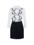 BlackWhite Solid Shirt Collar Mini Dress 1