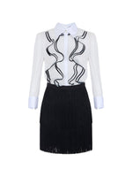 BlackWhite Solid Shirt Collar Mini Dress 1