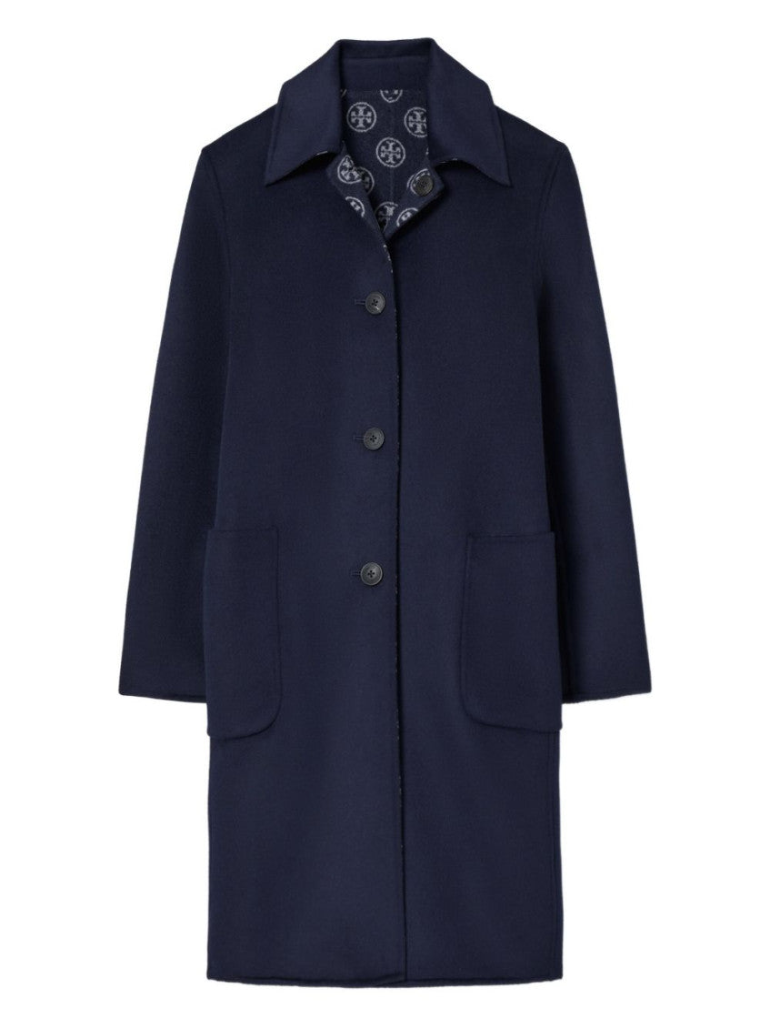 Blue Wool Jacquard Coat 1