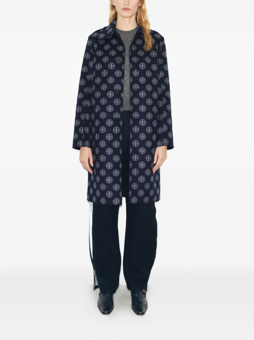 Blue Wool Jacquard Coat 3