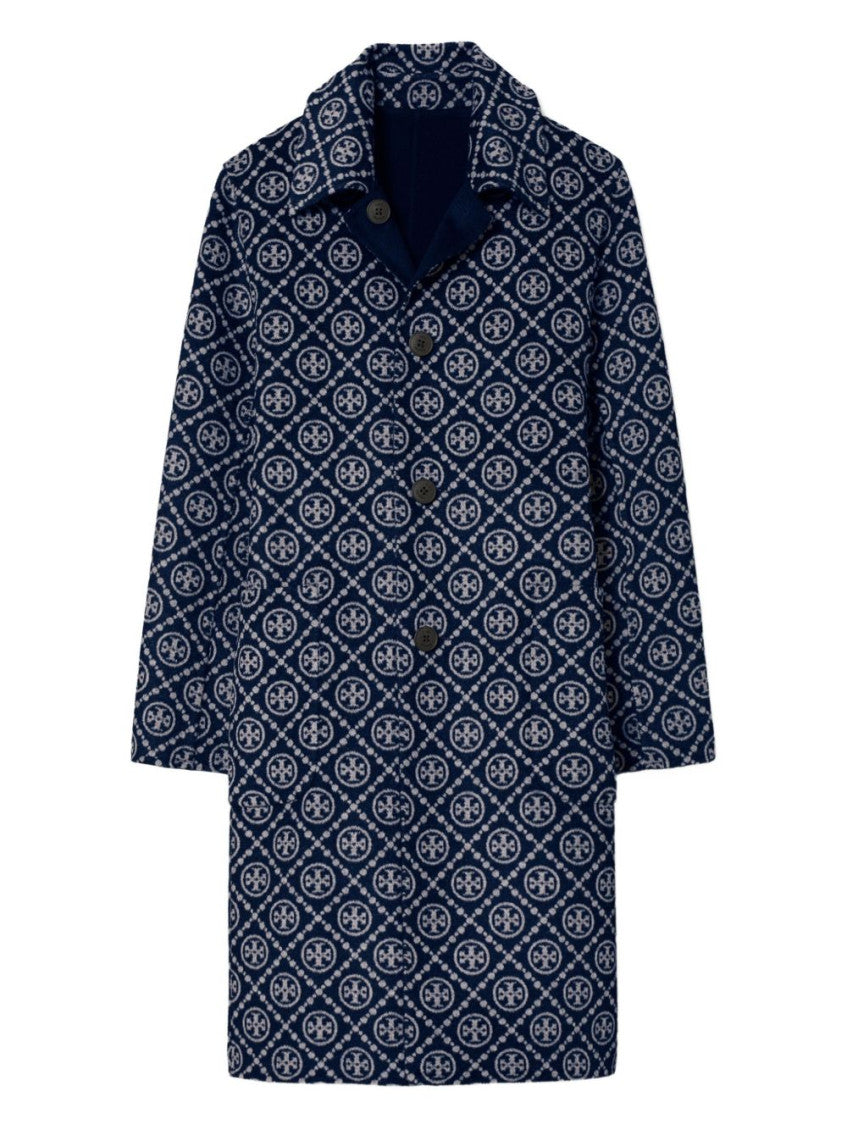 Blue Wool Jacquard Coat 4