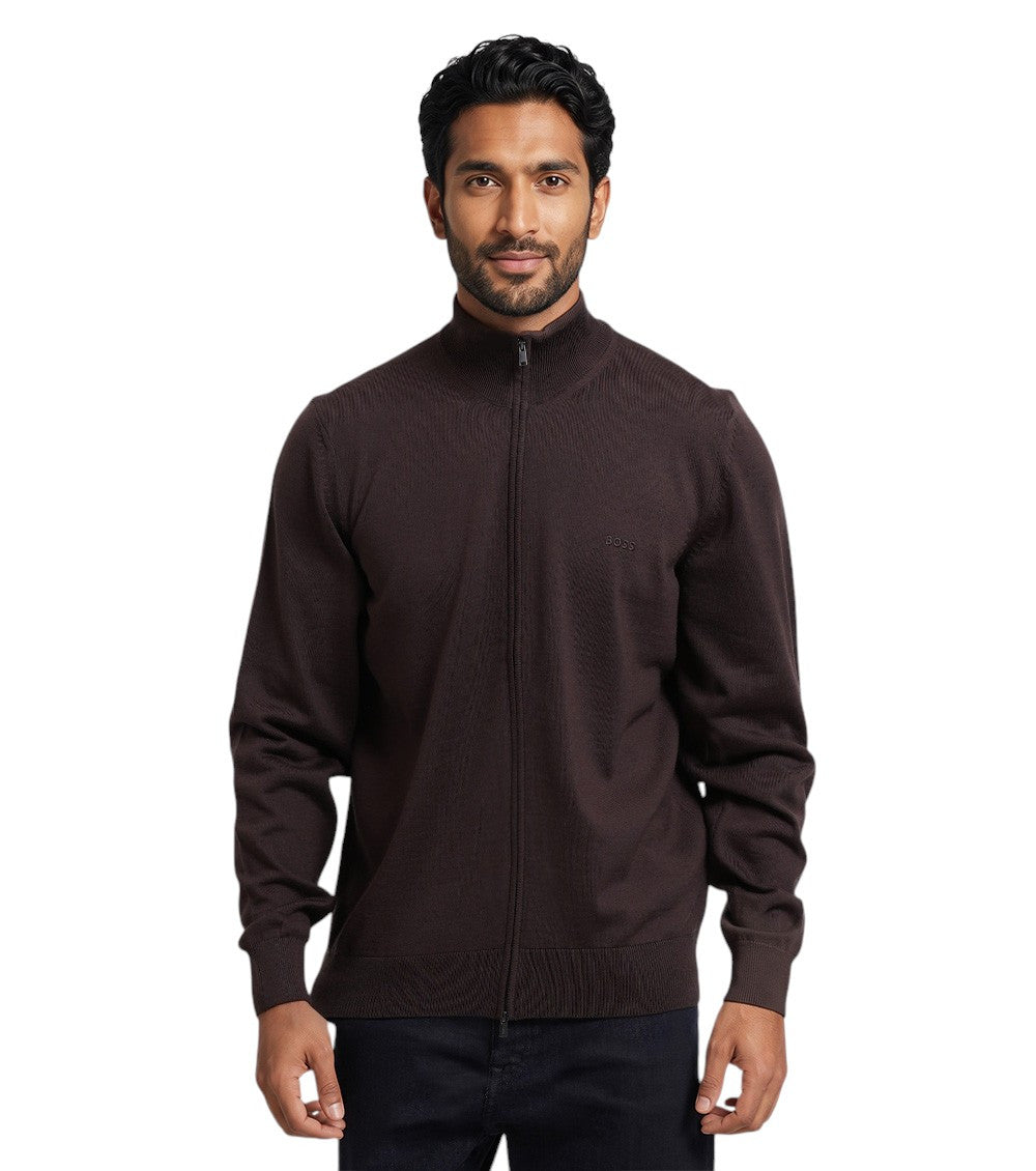 Dark Brown Zip Up Cardigan 1
