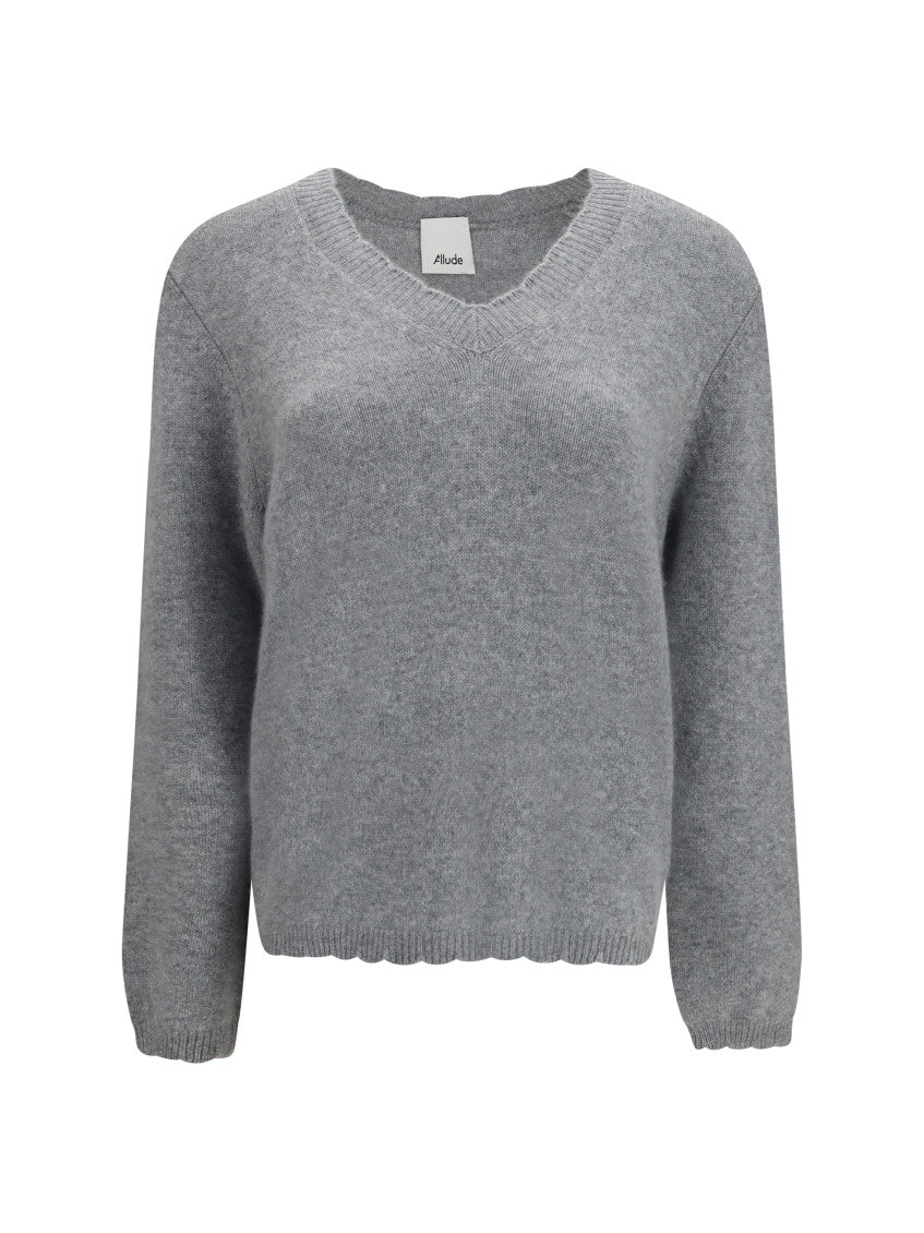 Grey Solid V Neck Sweater 1