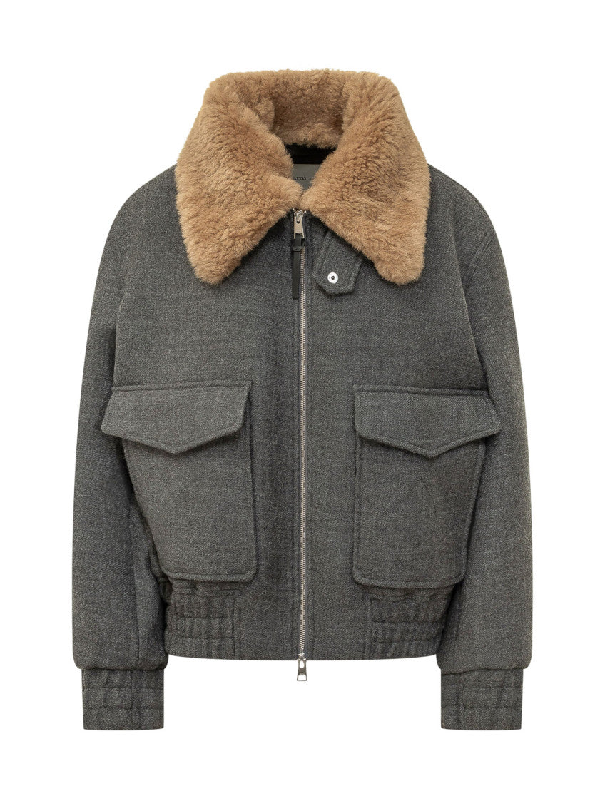 Grey Shearling Collar Jacket 1