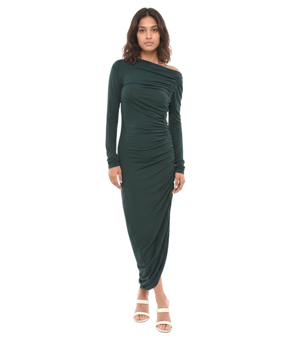 Dark Green One Shoulder Maxi Dress 1