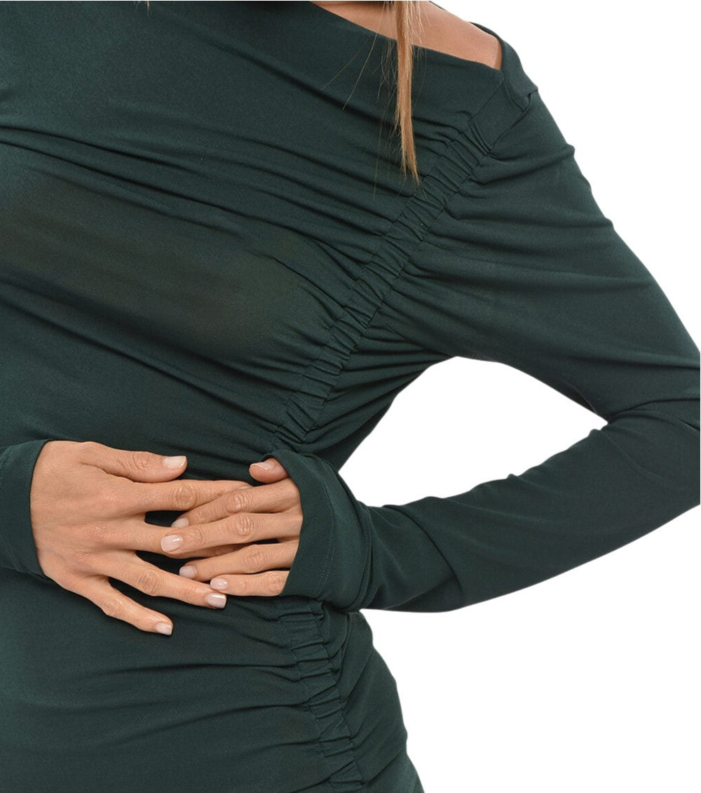 Dark Green One Shoulder Maxi Dress 3