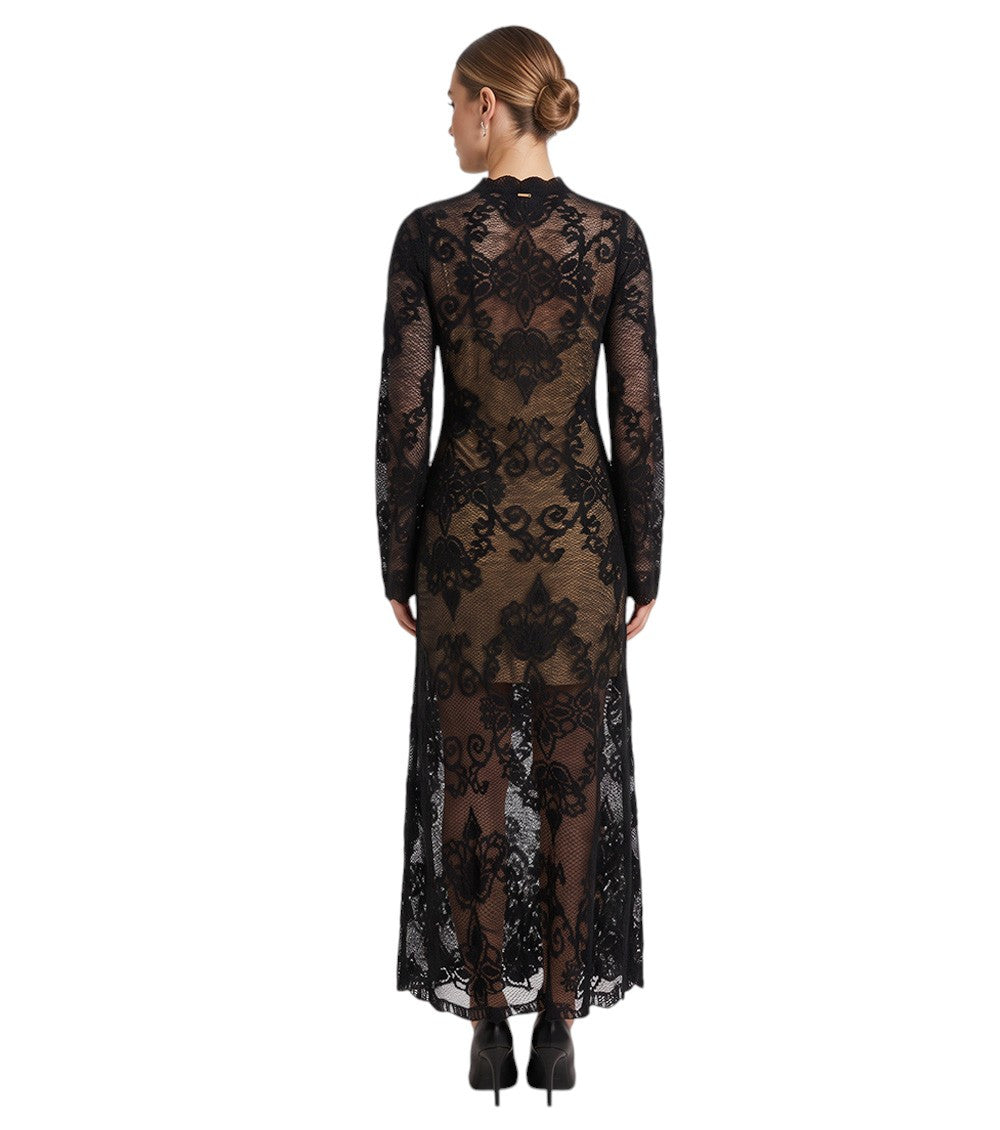 Black Lace Crew Neck Midi Dress 2