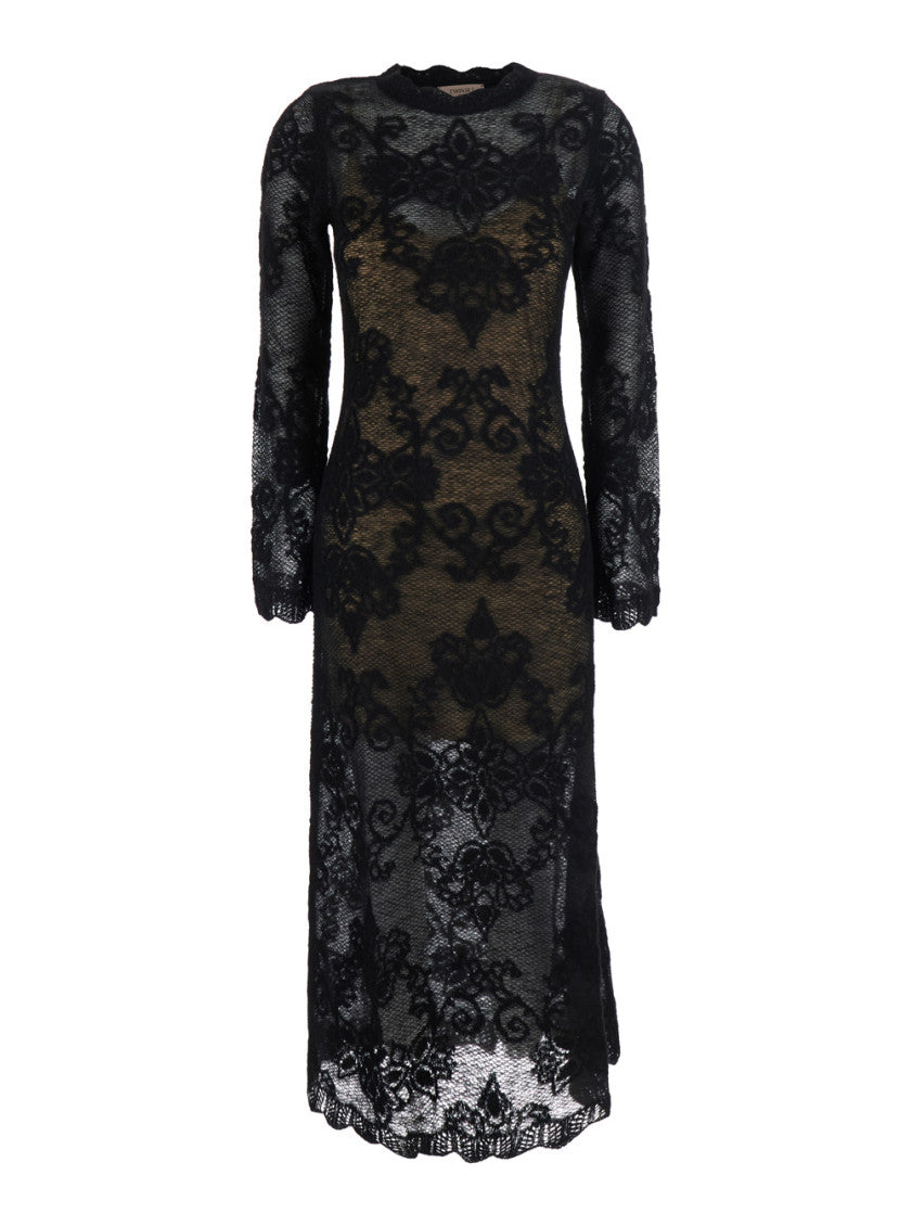 Black Lace Crew Neck Midi Dress 3