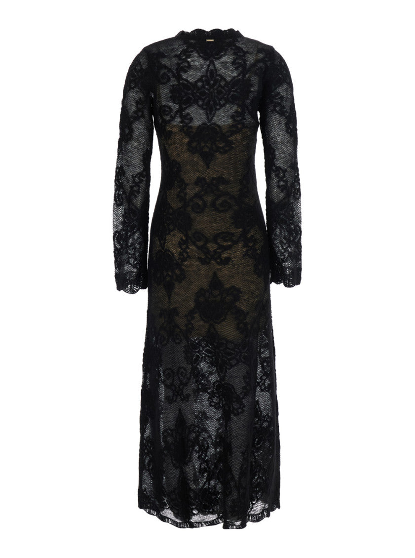 Black Lace Crew Neck Midi Dress 4
