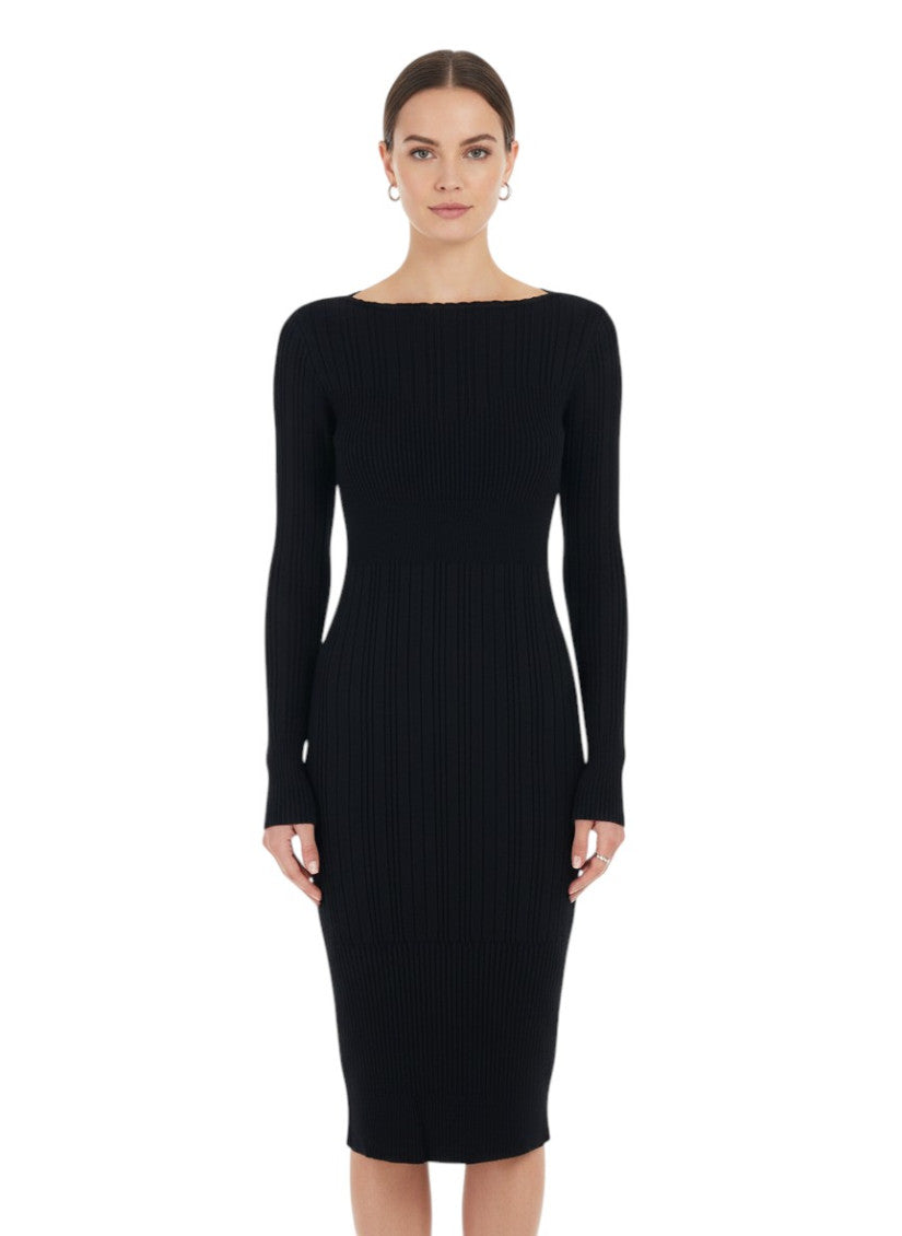 Black Boat Neck Midi Dress 1