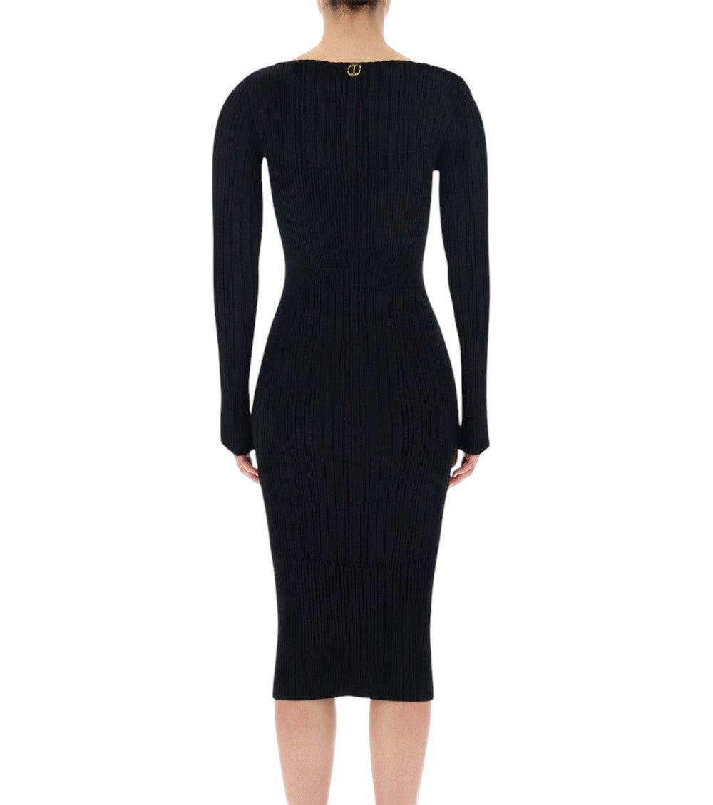 Black Boat Neck Midi Dress 2