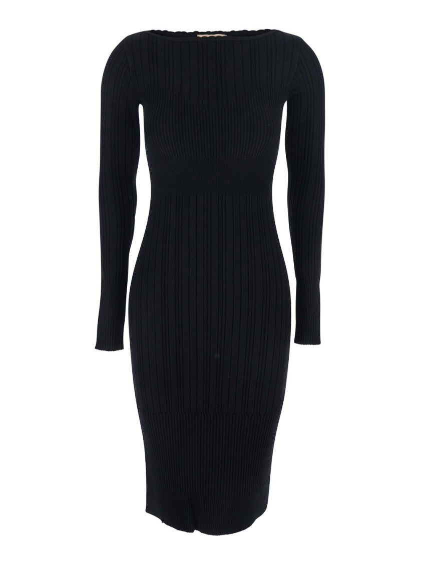 Black Boat Neck Midi Dress 3
