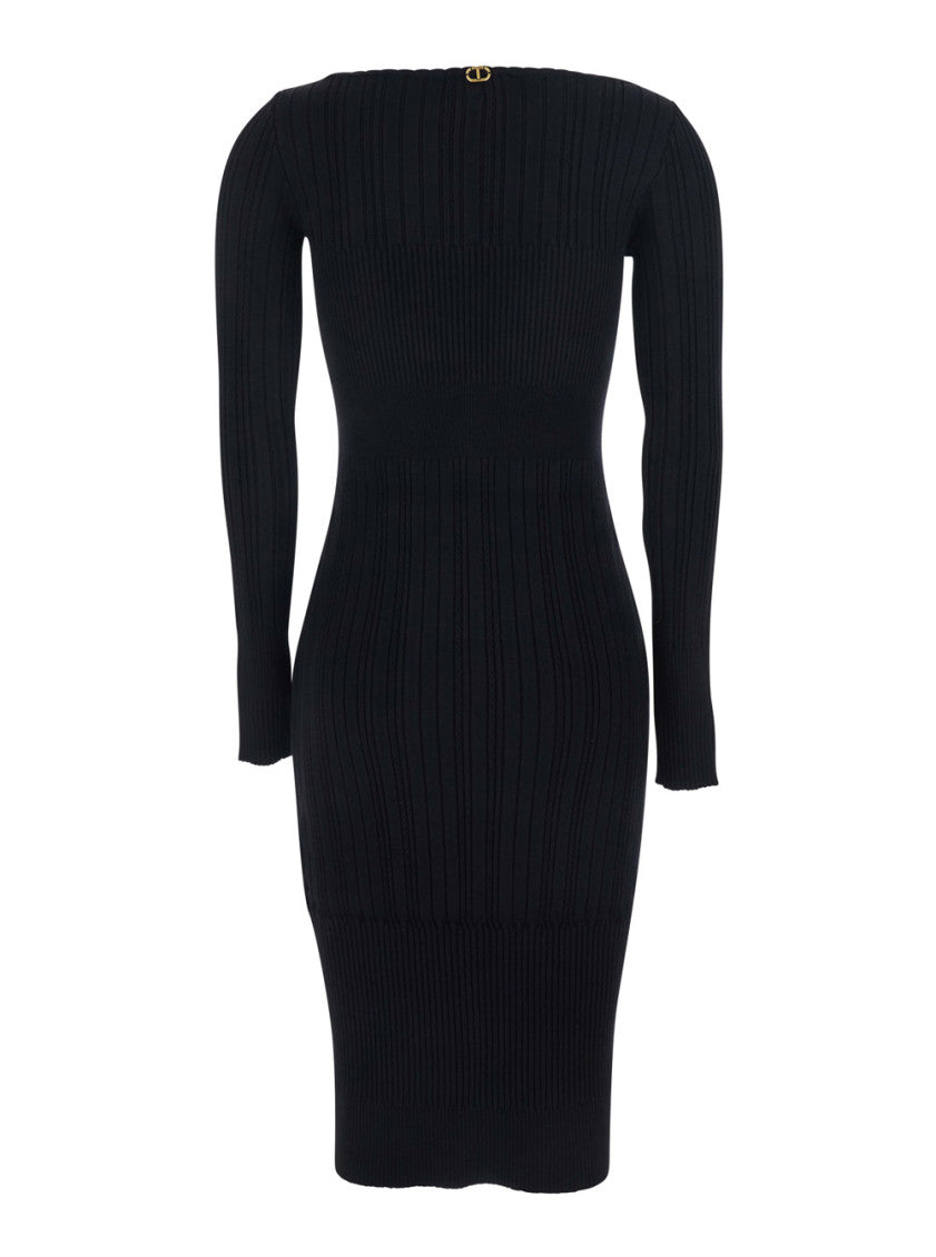 Black Boat Neck Midi Dress 4
