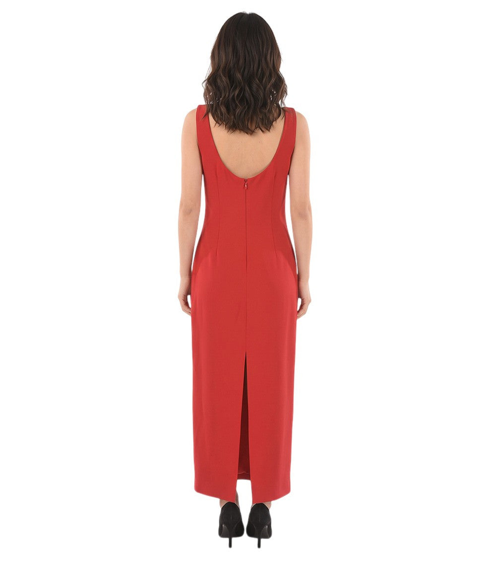 Red Round Neck Midi Dress 2
