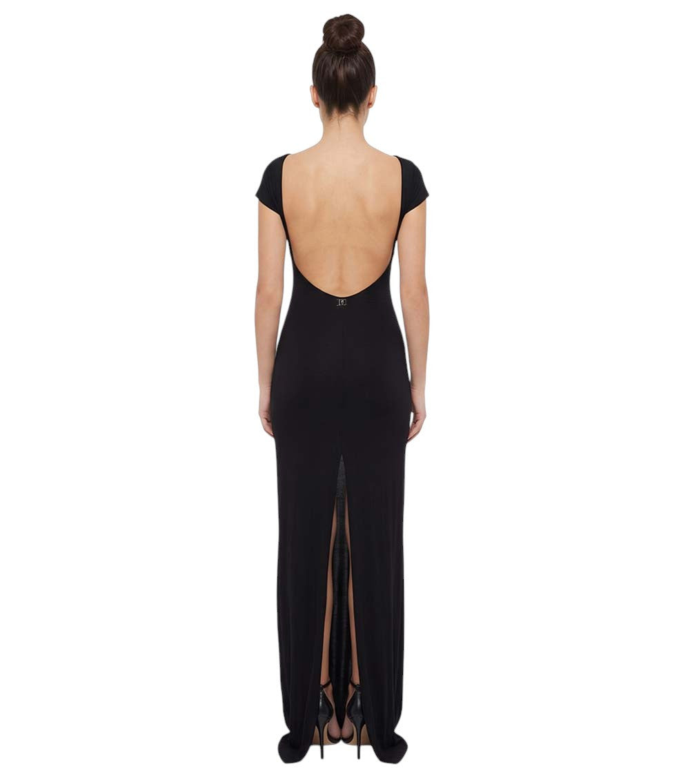 Black Boat Neck Full Length Dress 2