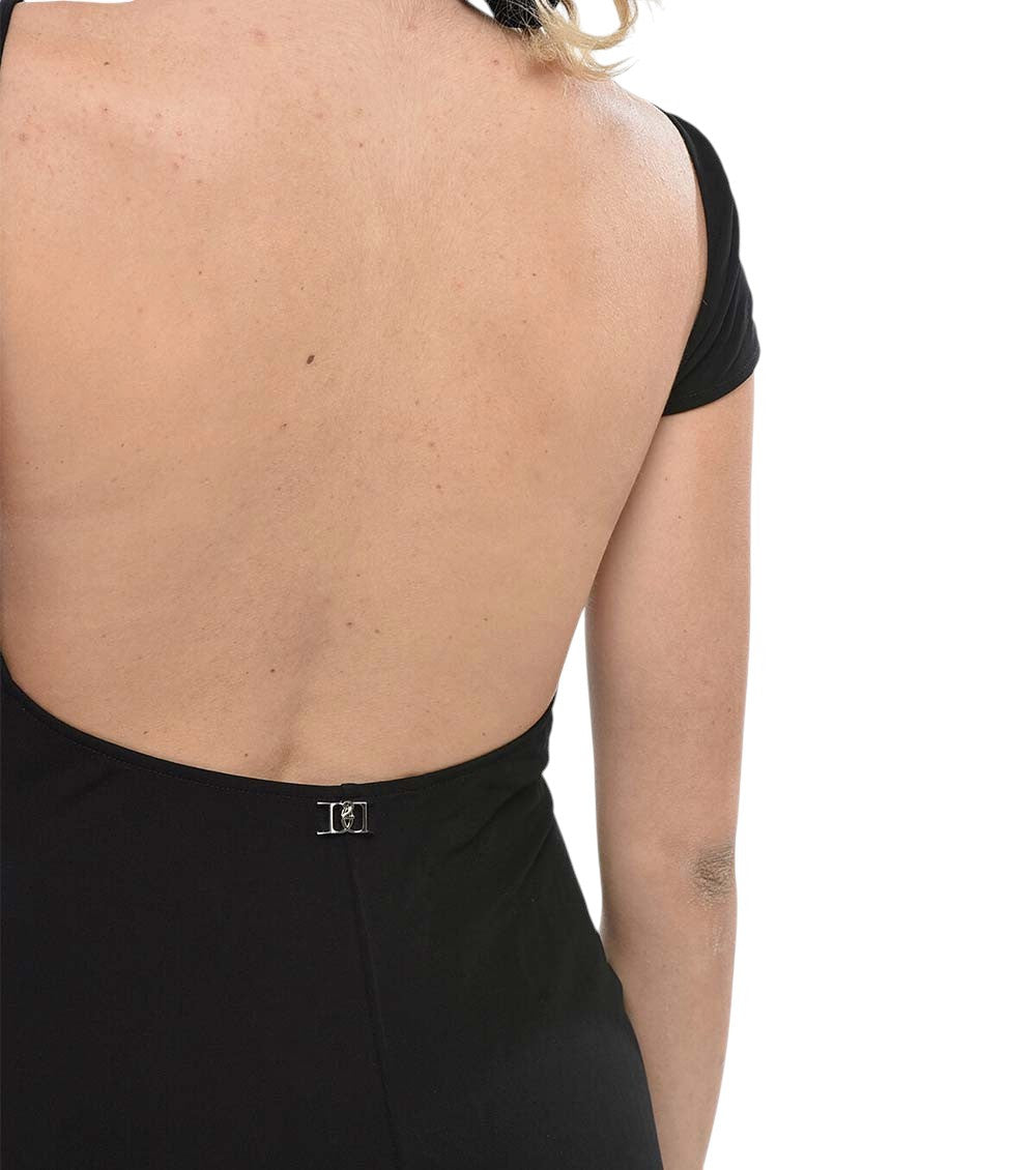 Black Boat Neck Full Length Dress 3
