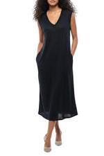 Black V Neck Midi Dress 1