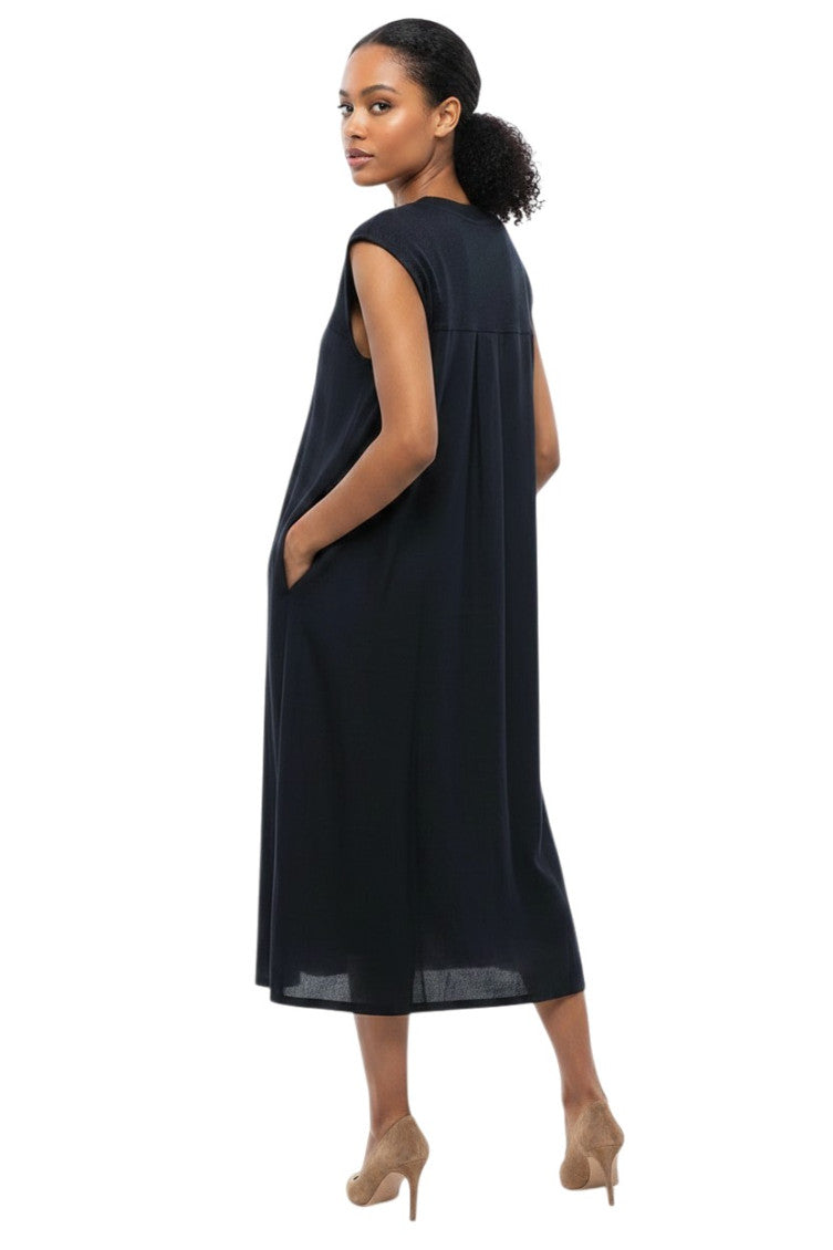 Black V Neck Midi Dress 2