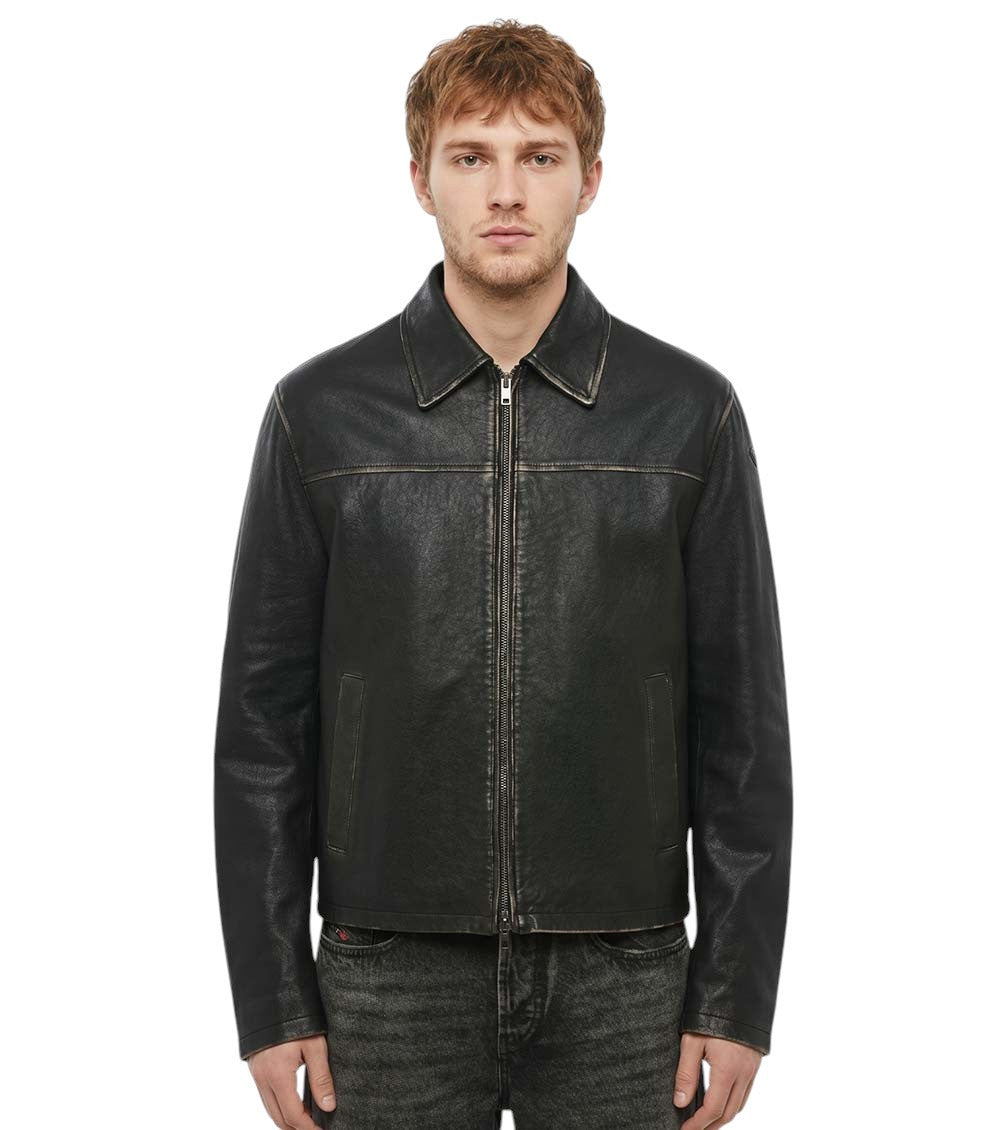 Black Solid Leather Jacket 1