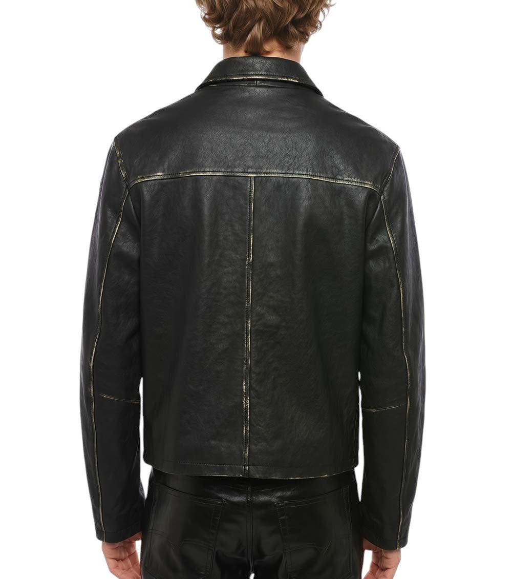 Black Solid Leather Jacket 2