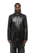 Black Solid Leather Coat 1