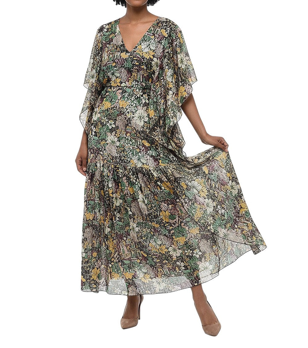 Multicolor V Neck Midi Dress 1