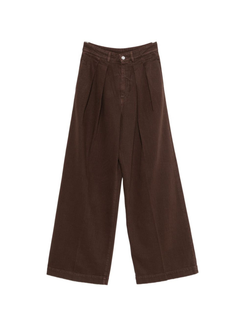 Brown Relaxed Pleated Jeans 1