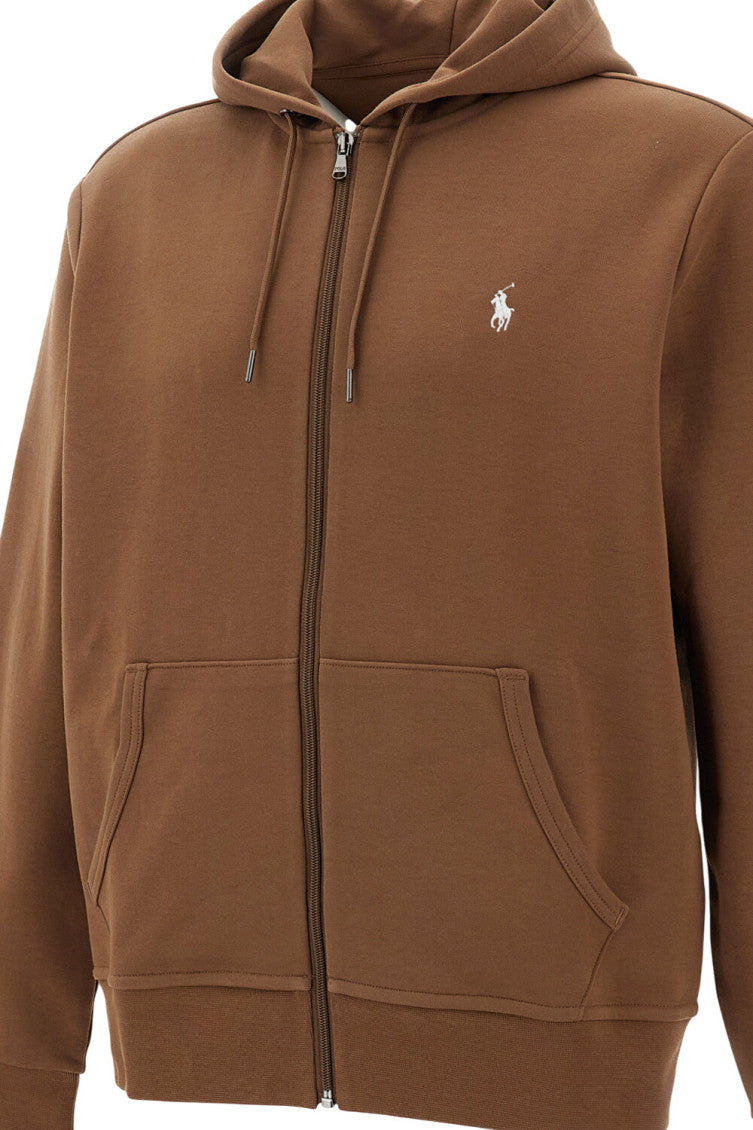 Brown Zip Up Logo Hoodie 3
