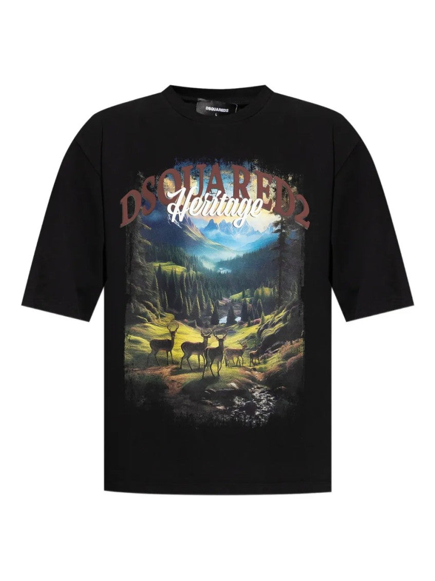 Black Crewneck Landscape Print T-Shirt 2