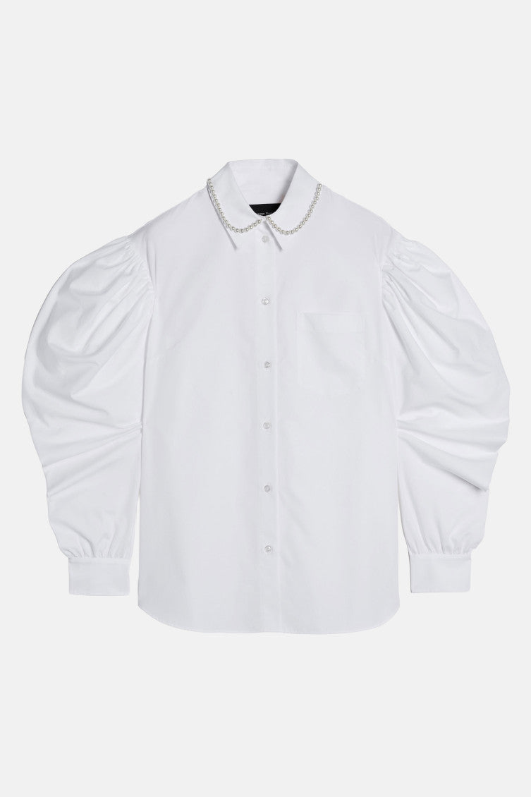 White Draped Sleeves Shirt 3