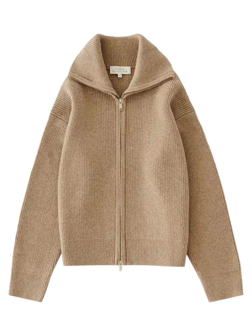 Beige Zipped Up Cardigan 1
