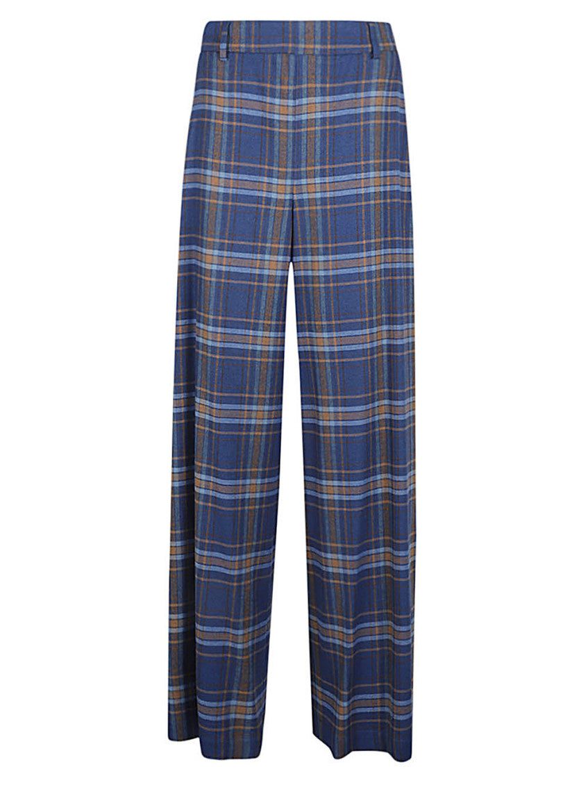 Blue Wide Leg Checked Trousers 1