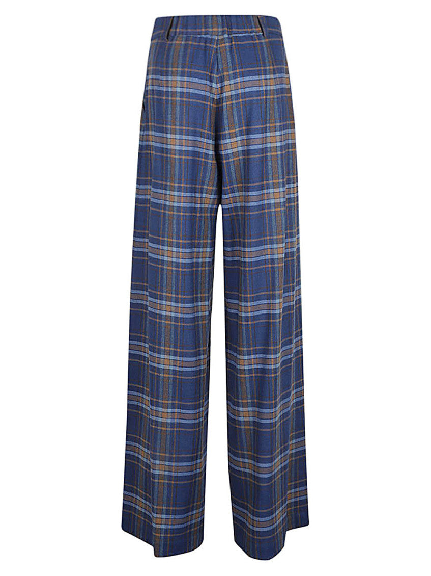 Blue Wide Leg Checked Trousers 2