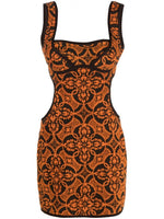 Orange Printed Short Cotton Dress 1