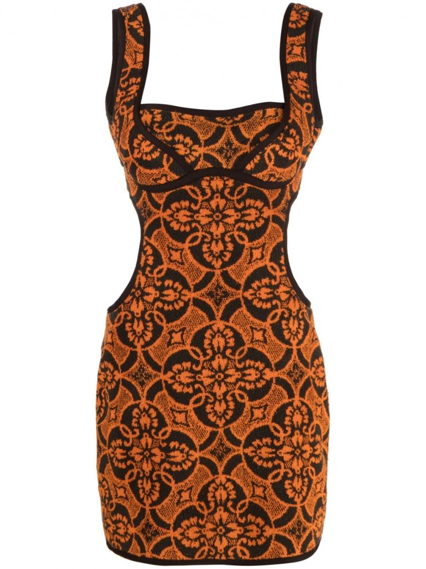Orange Printed Short Cotton Dress 2