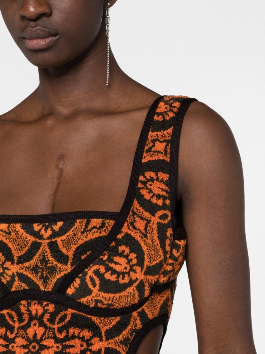 Orange Printed Short Cotton Dress 3