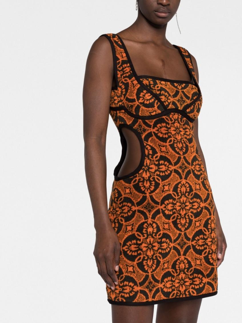 Orange Printed Short Cotton Dress 4