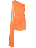 Orange Asymmetric Silk Crepe Mini Dress 1