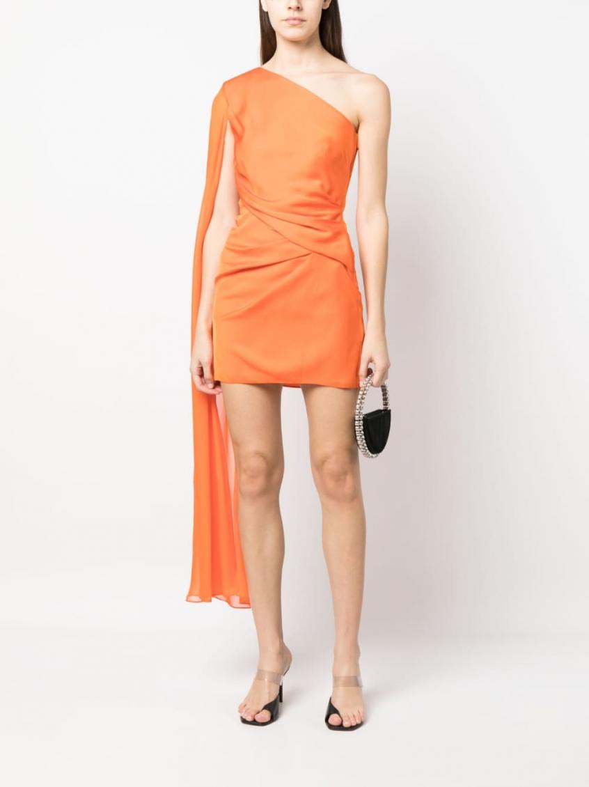 Orange Asymmetric Silk Crepe Mini Dress 3