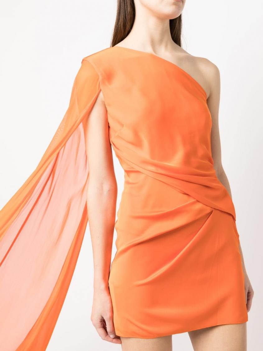 Orange Asymmetric Silk Crepe Mini Dress 4