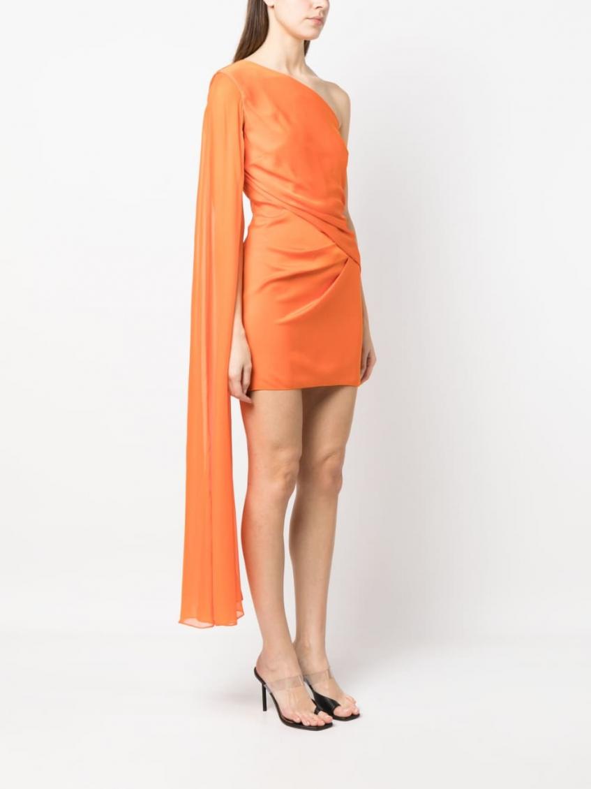 Orange Asymmetric Silk Crepe Mini Dress 5