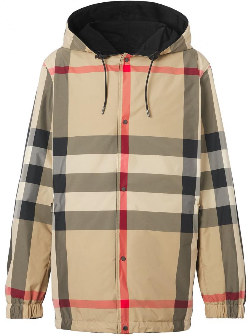 Black Check Motif Hooded Jacket 2