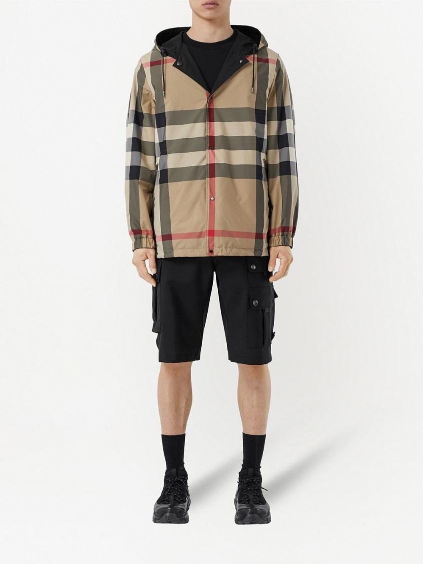 Black Check Motif Hooded Jacket 4