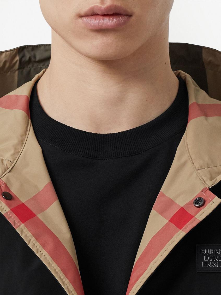 Black Check Motif Hooded Jacket 6