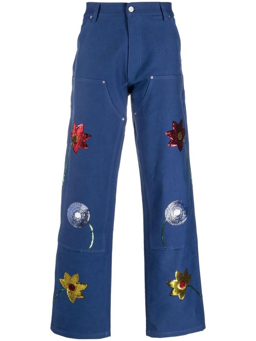 Navy Blue Embroidered Denim Jeans 1
