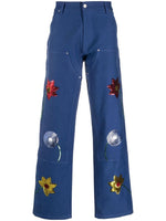 Navy Blue Embroidered Denim Jeans 1