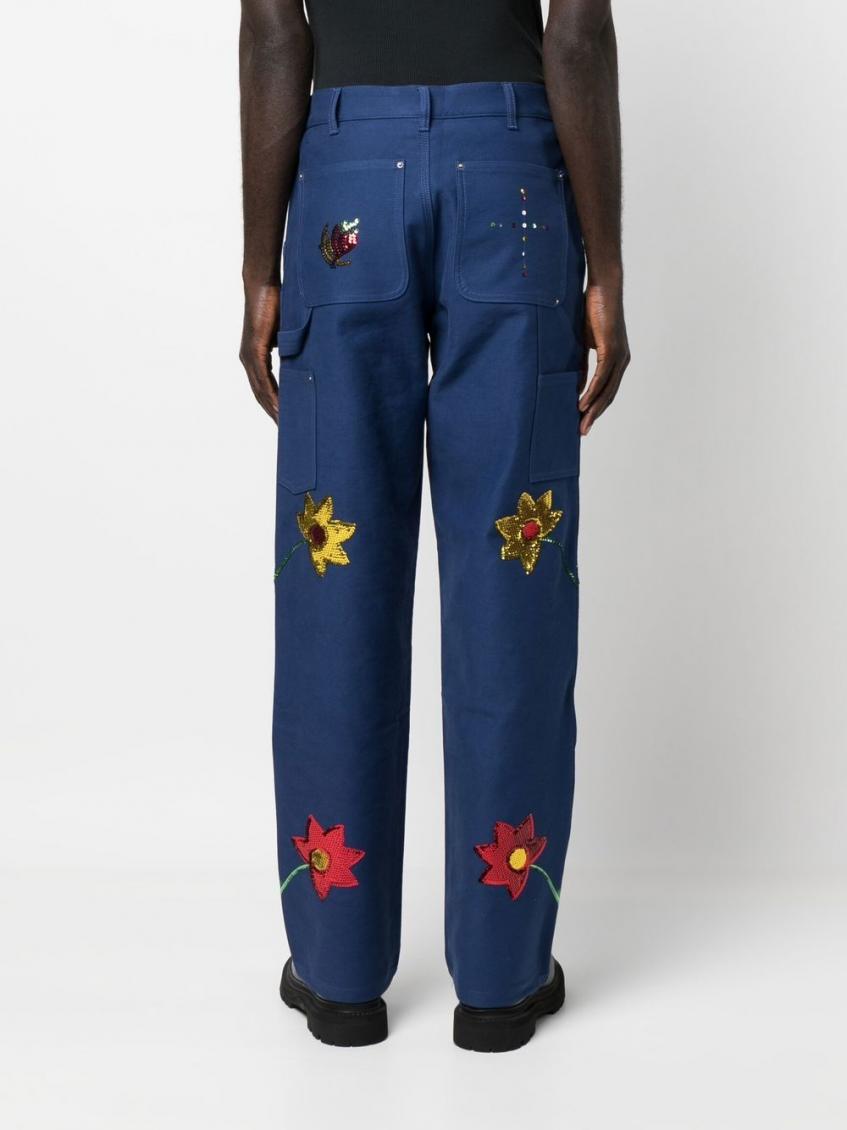 Navy Blue Embroidered Denim Jeans 3
