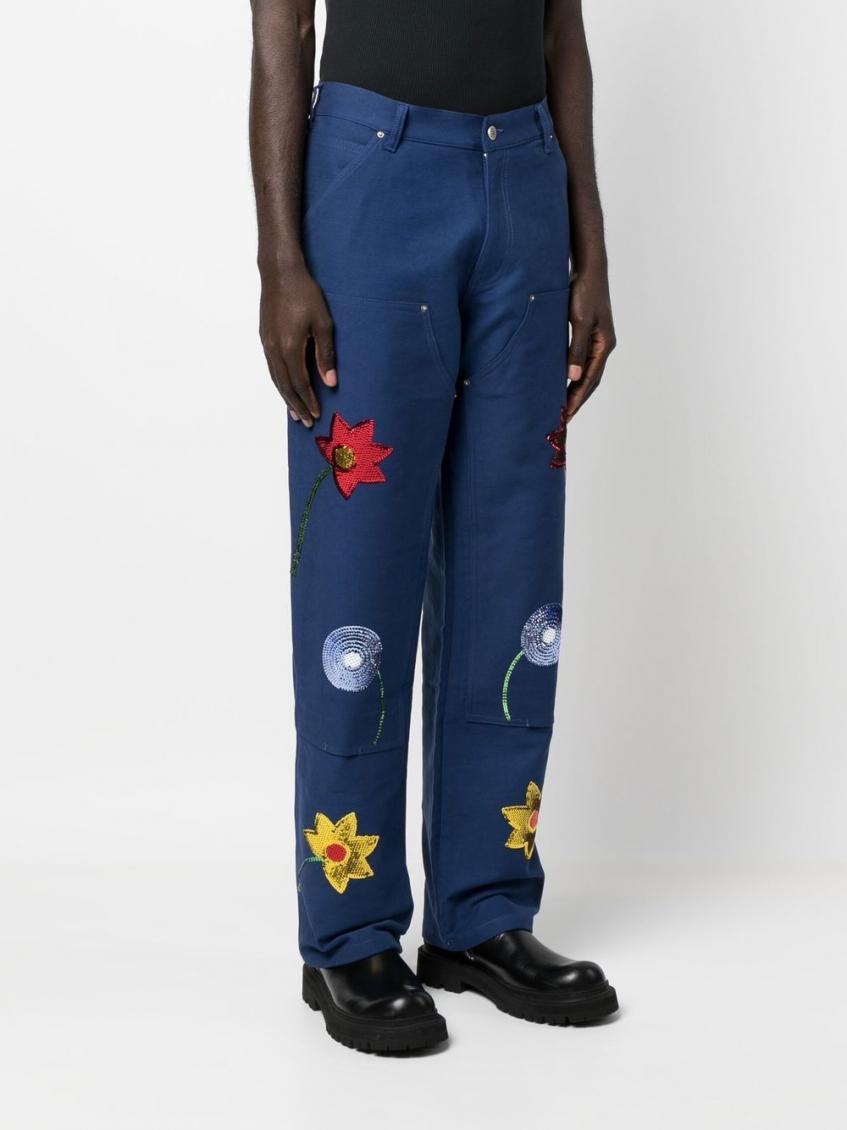 Navy Blue Embroidered Denim Jeans 5