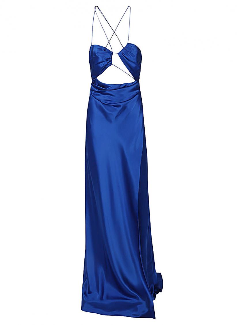 Blue Asymmetric Silk Long Dress 2